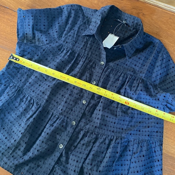 Madewell NWT Navy L cotton Eyelet top button up shirt - Picture 6 of 6